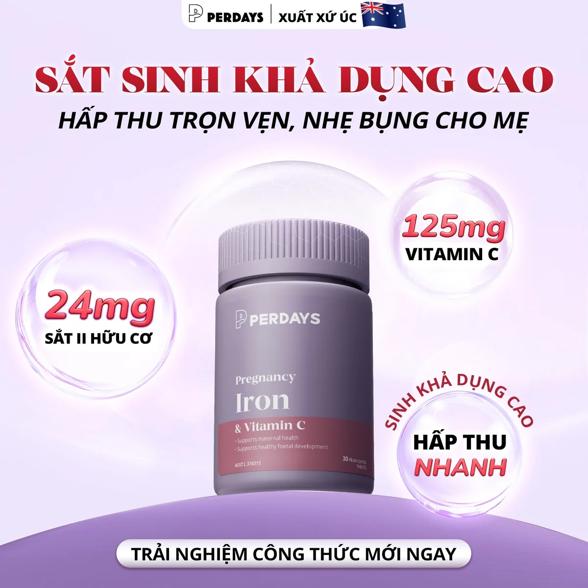 sắt sinh khả dụng cao giúp mẹ sau sinh không táo bón, nóng trong
