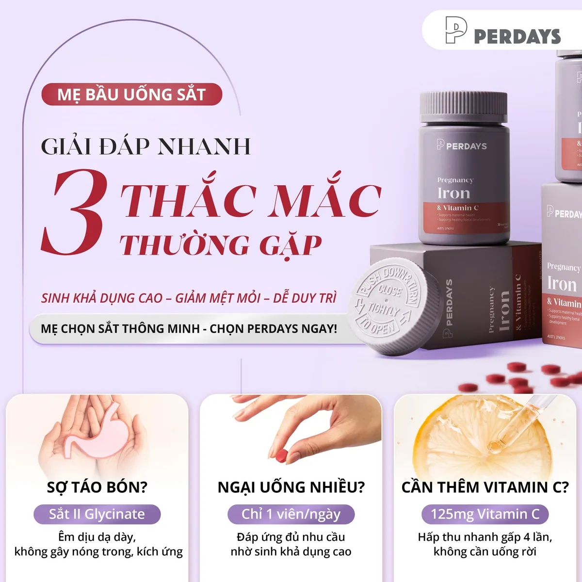 Lợi ích thành phần sắt II glycinat và vitamin C trong sắt Perdays