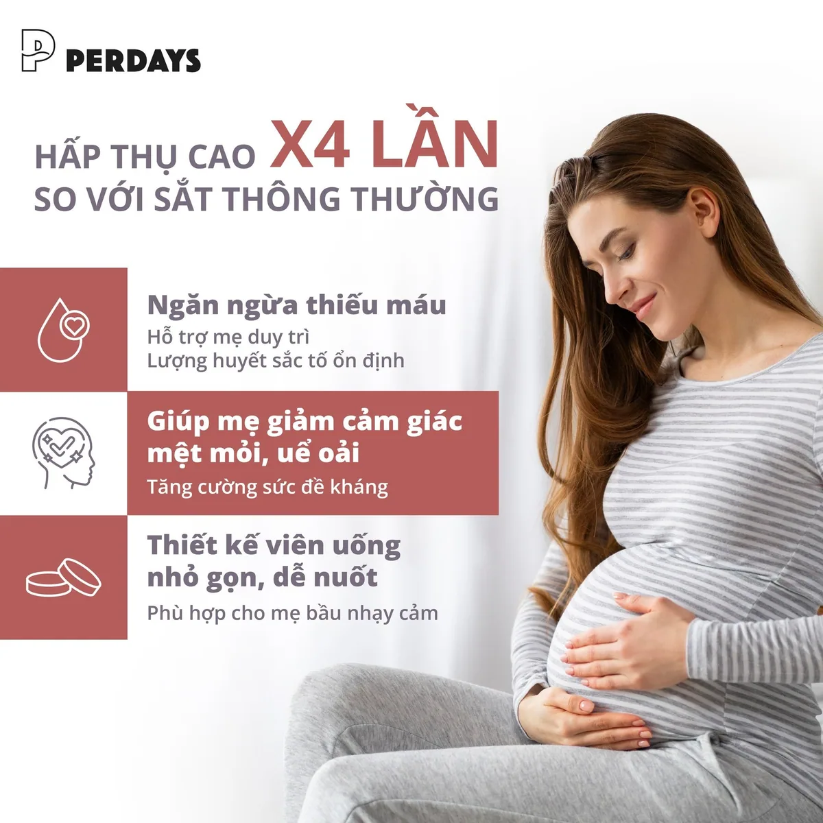 Sắt sinh khả dụng cao Perdays hấp thu x4 lần so với sắt thông thường
