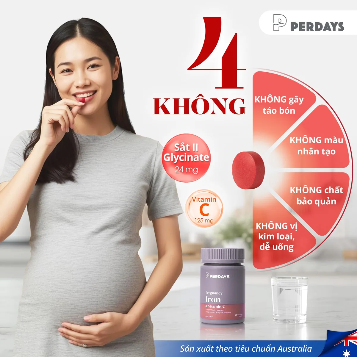 Uống sắt kèm vitamin C hạn chế táo bón, lắng cặn cho mẹ bầu